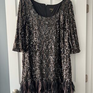 Sequin Black Dress with Feather Hem